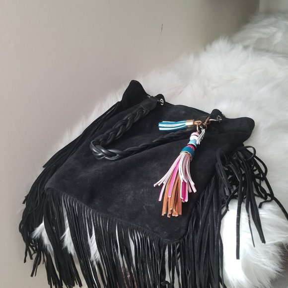 Black leather fringe purse - Picture 1 of 1